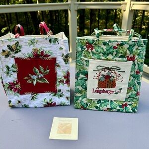 NEW Longaberger Holly & Botanical Christmas Holiday Tote Bags with Handles 8”x9”